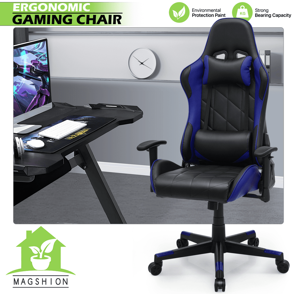 Magshion Computer Gaming Chair High Back, Height Adjustment Swivel Computer Office Chair with Headrest and Support Lumbar Pillow, Blue