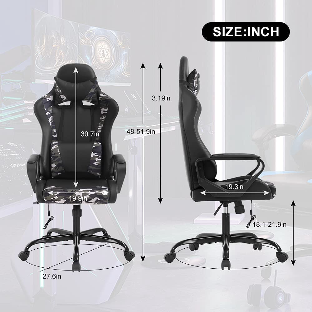 Dkelincs PC Gaming Chair Massage Computer Desk Chair with Headrest Adjustable Office Chair with Armrest & Massage Lumbar Support for Teens & Kids, CAMO