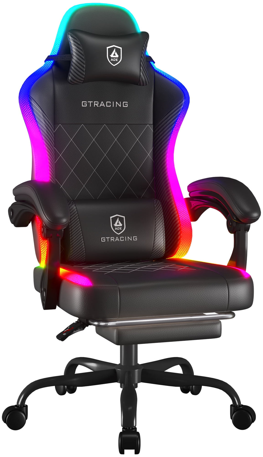 GTRACING RGB LED Gaming Chair and Z-Leg Gaming Desk, Black