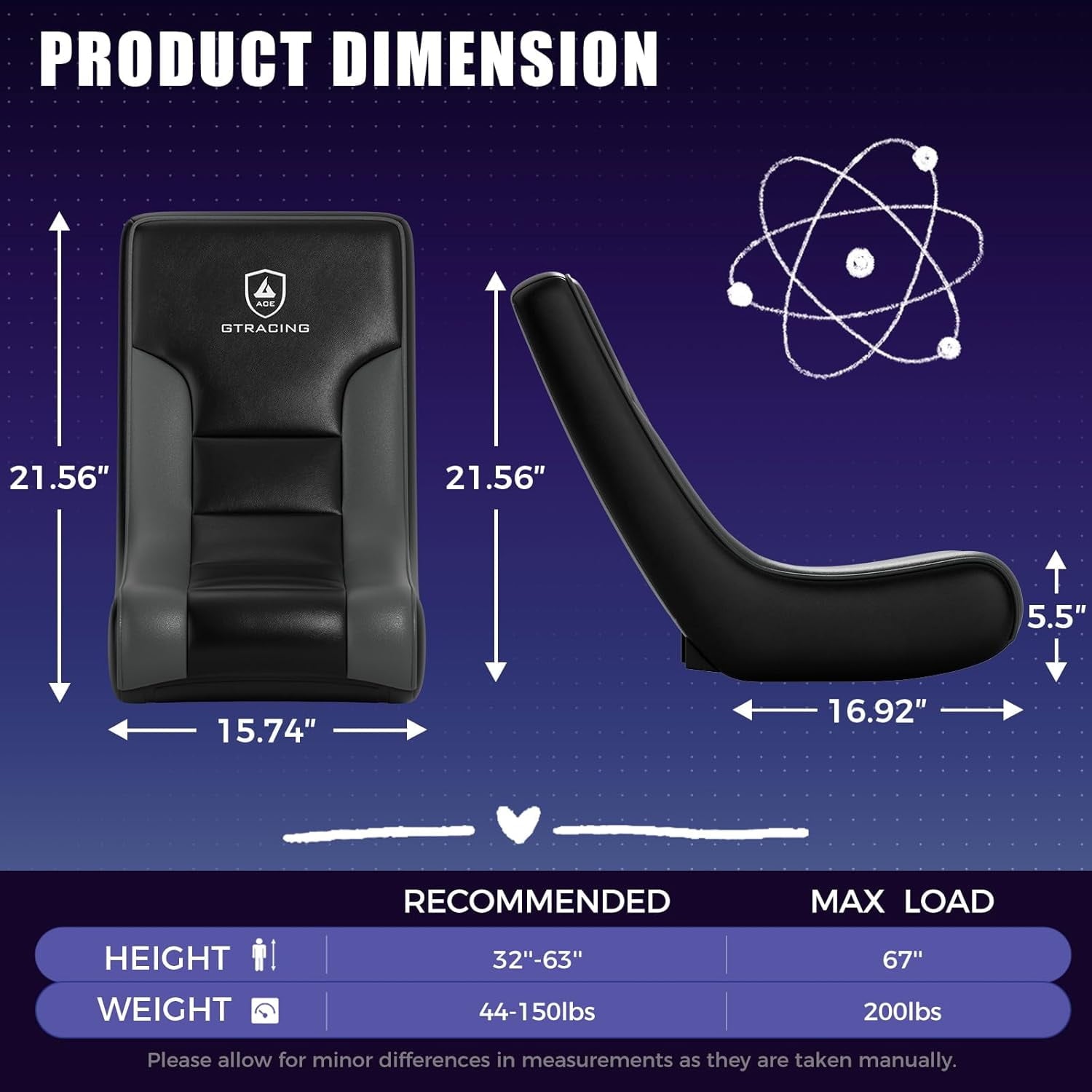 Floor Rocking Gaming Chair - Compact & Lightweight, Black