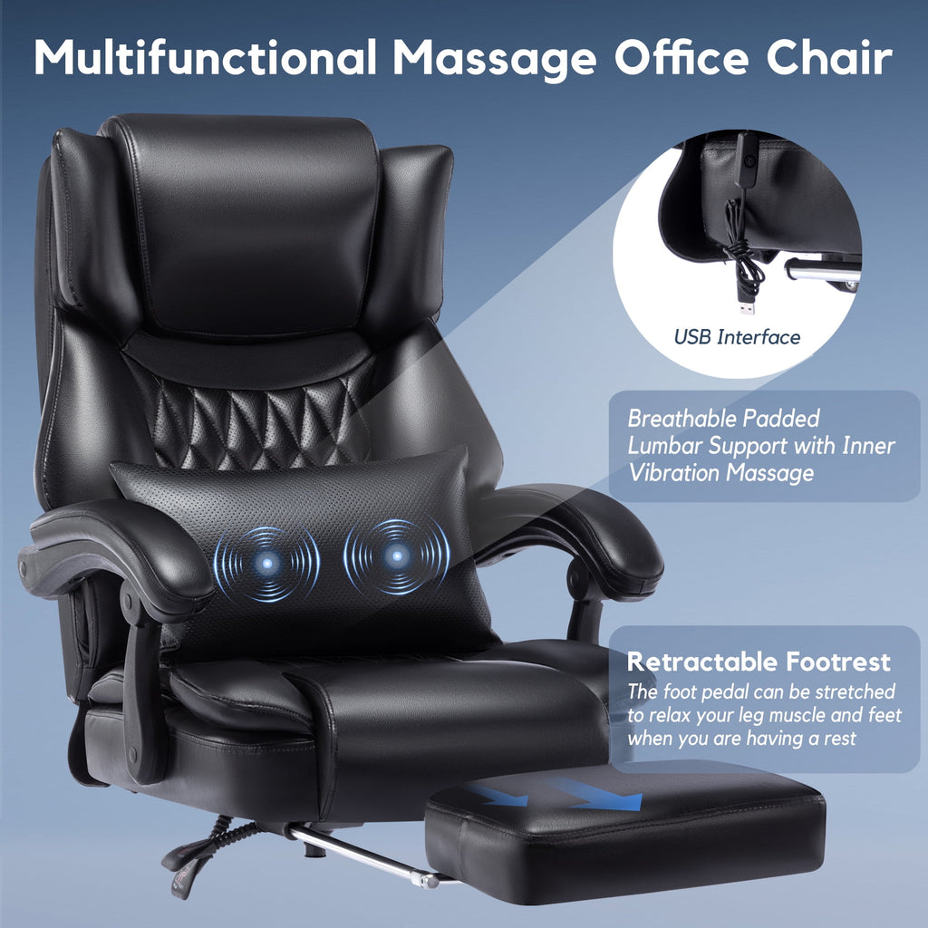 WOSDOM Gaming Chair with Massage Lumbar Support, Reclining Office Desk Chair, Comfortable Tall Computer Chair, Black, 300lbs