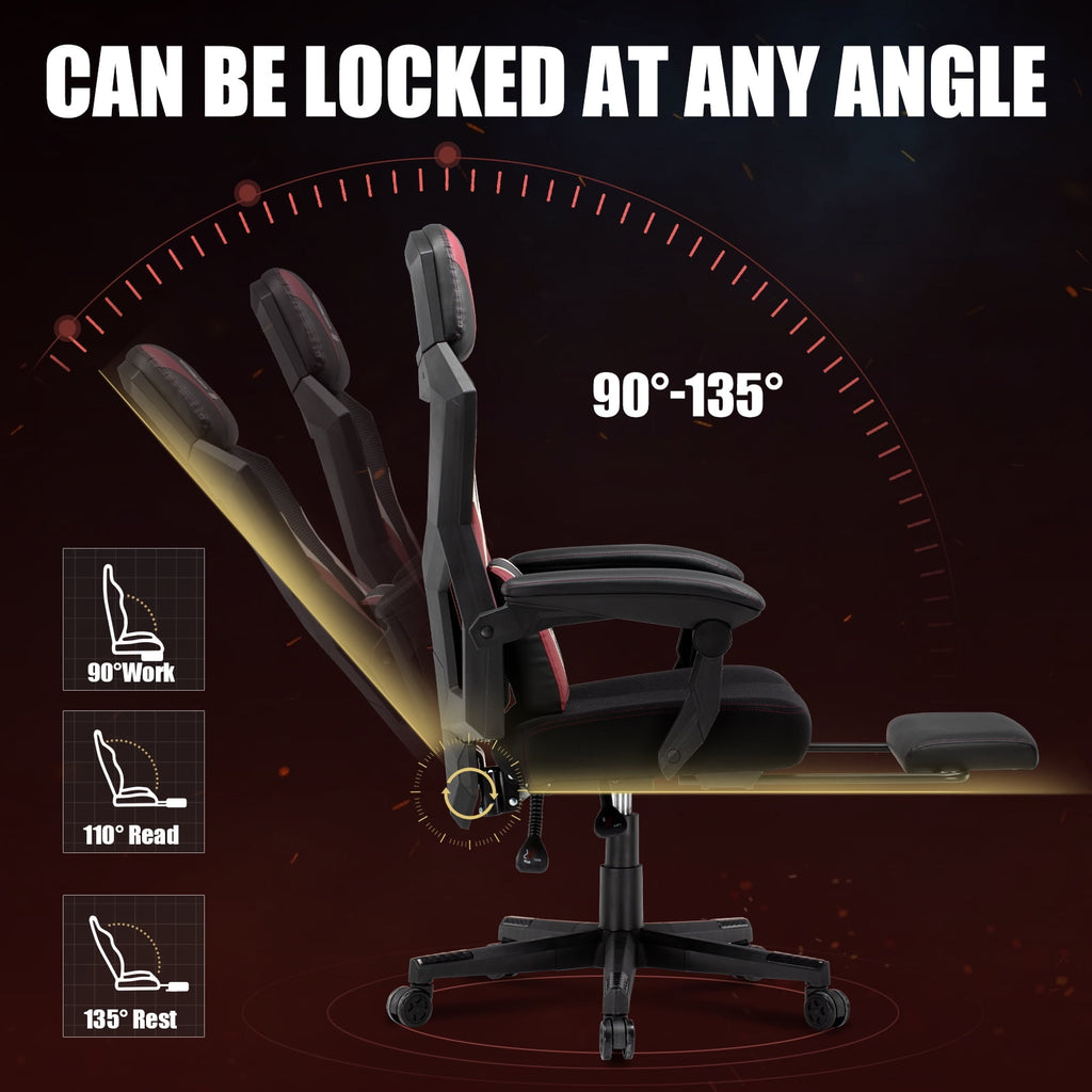 GTPLAYER Ergonomic Mesh Back Reclining Gaming Office Chair with Footrest, Red