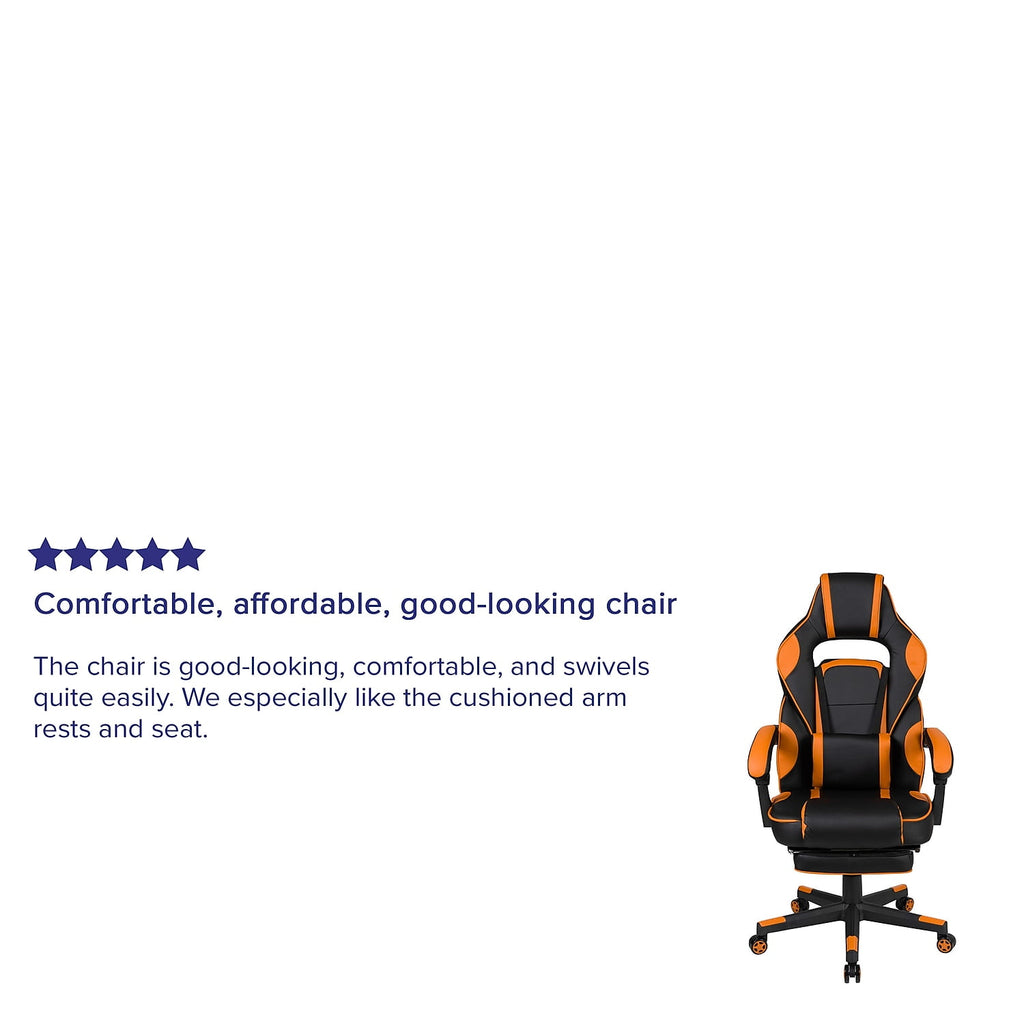 Flash Furniture X40 Gaming Chair Racing Ergonomic Computer Chair with Fully Reclining Back/Arms, Slide-Out Footrest, Massaging Lumbar - Black/Orange