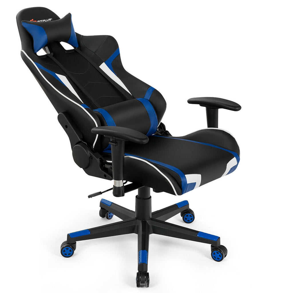 Goplus Massage Gaming Chair Reclining Swivel Racing Office Chair w/Lumbar Support Blue
